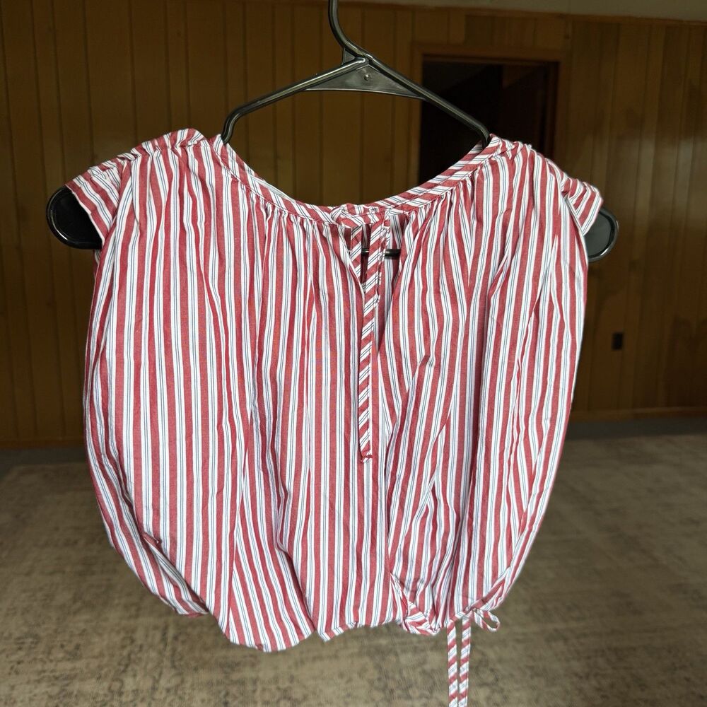 ZARA Striped Poplin Top Red White Blue Striped Sz XS Sleeveless Crop With Tie - Picture 5 of 12